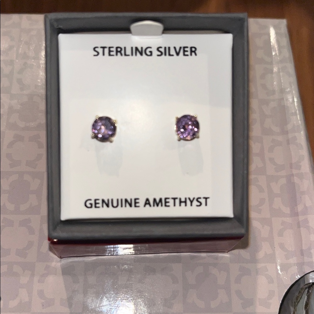 Round Genuine Amethyst sterling silver 925 stamped Stud Earrings